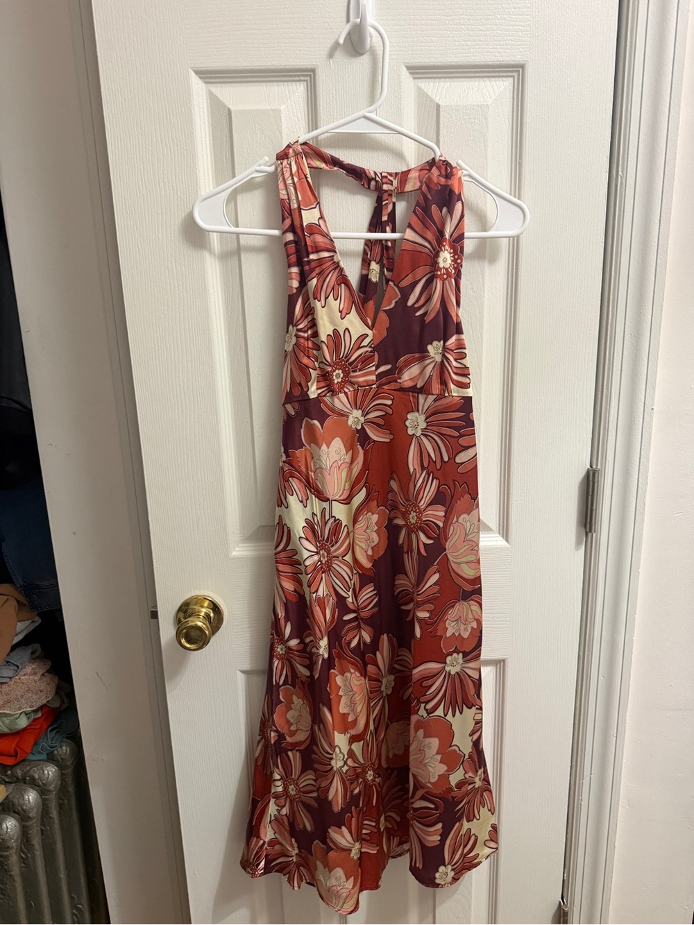 LOFT Rust and Pink Floral Halter Midi Dress